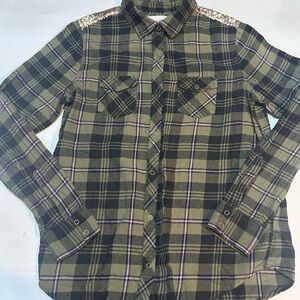 Arizona Jean Co Grunge Sz Small Sequin Flannel Snap Shirt Y2K Inspired Alt Bling
